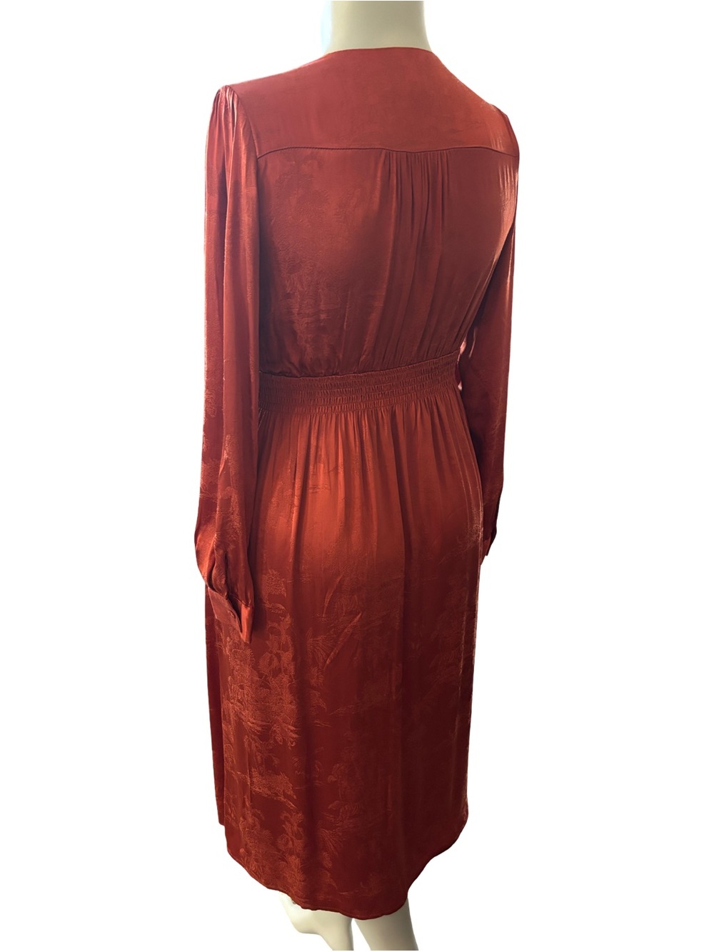 FRNCH Burnt Orange Satin V-Neck Midi Dress - Picture 4 of 5